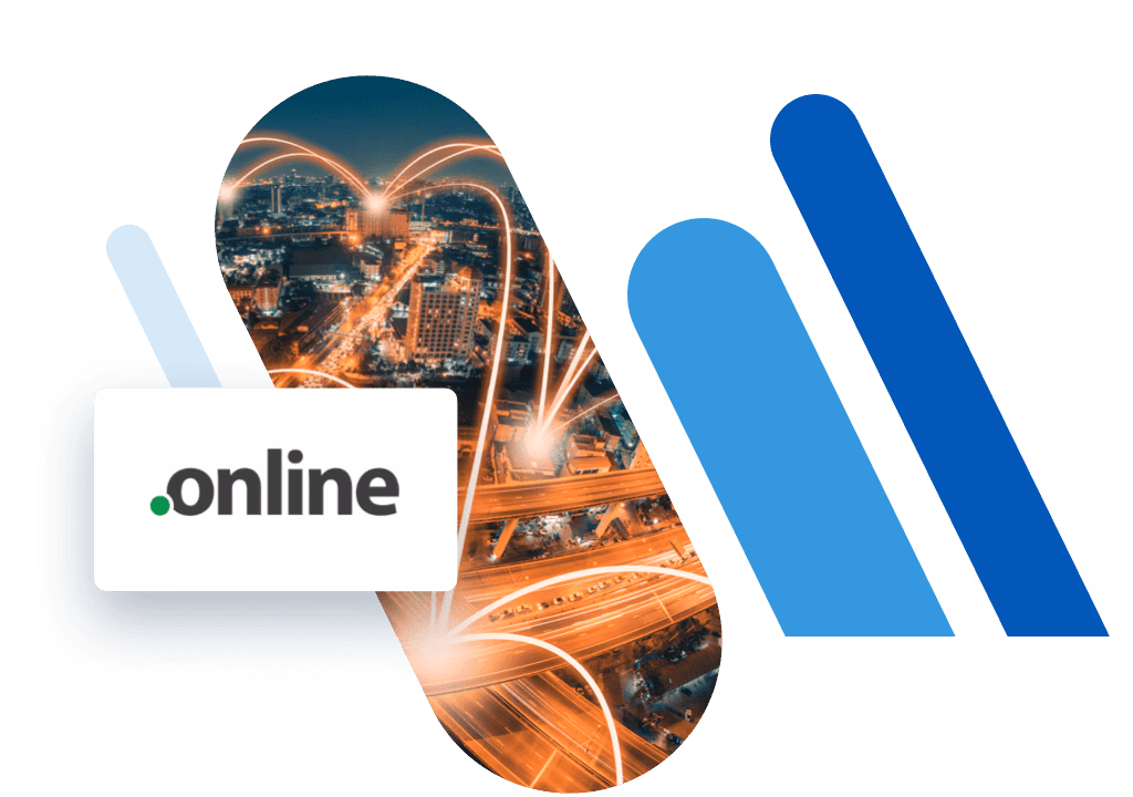 .online domain logo and road network at night with blue bars