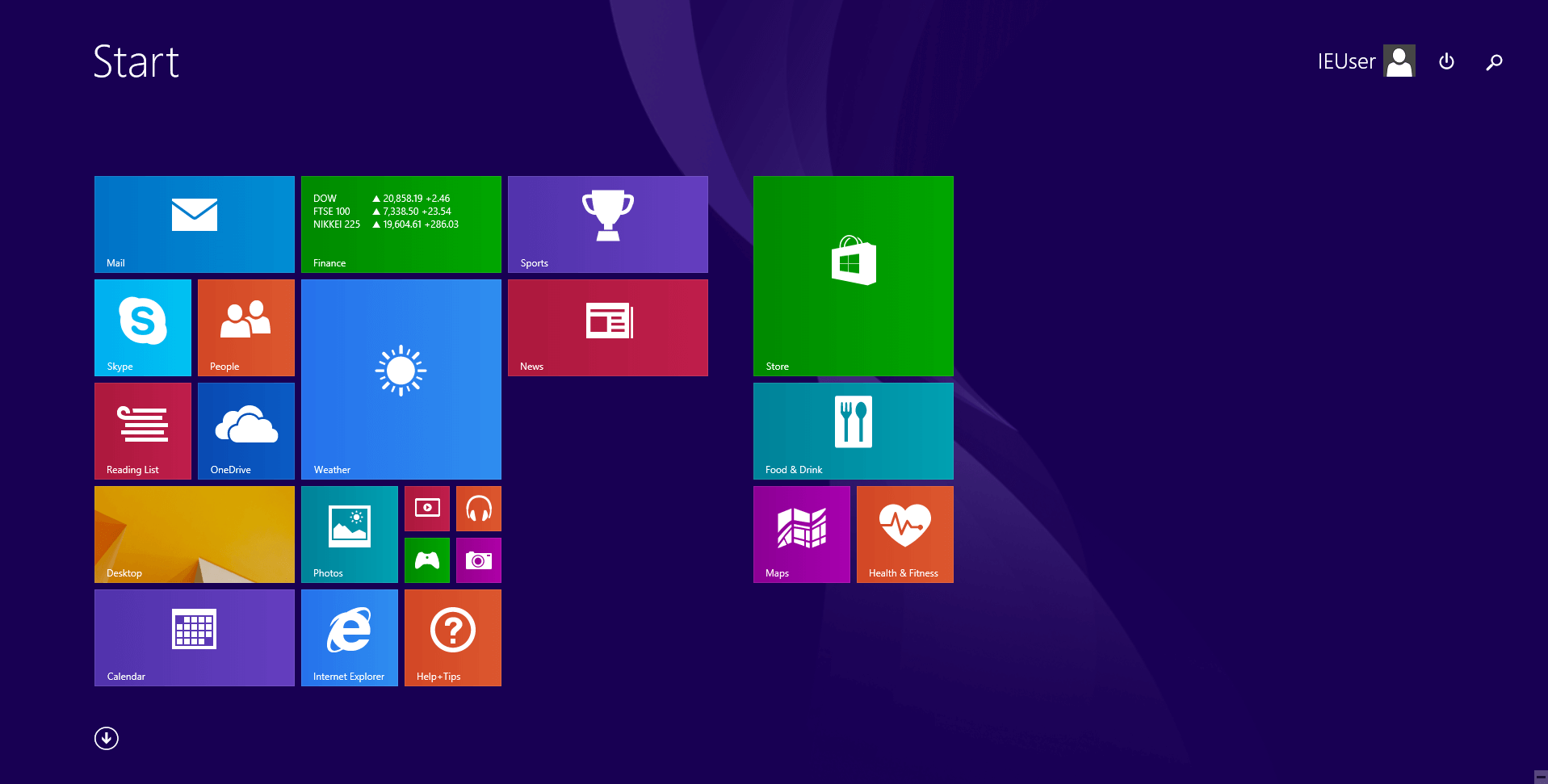 Start screen of Windows 8.1 with Modern UI