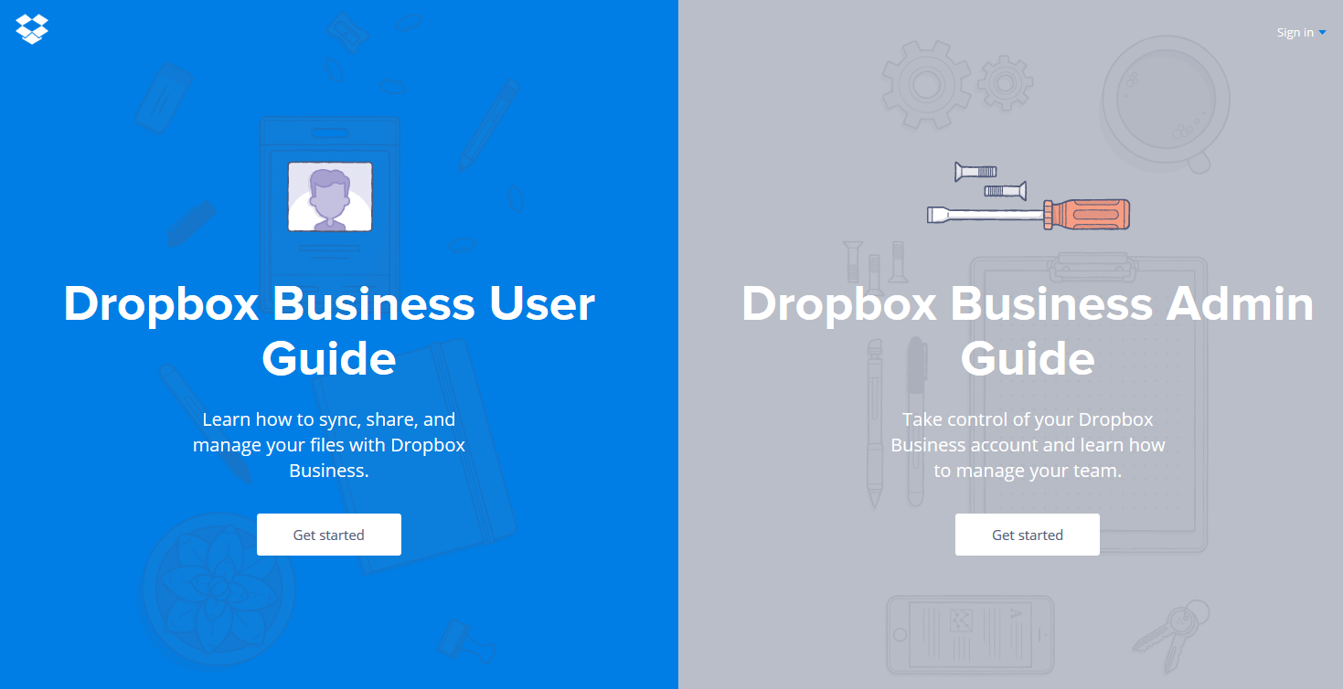 screenshot of the Dropbox Guide homepage