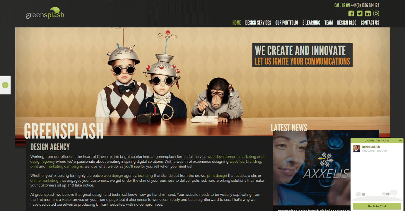 Screenshot of the parallax website, greensplashdesign.com