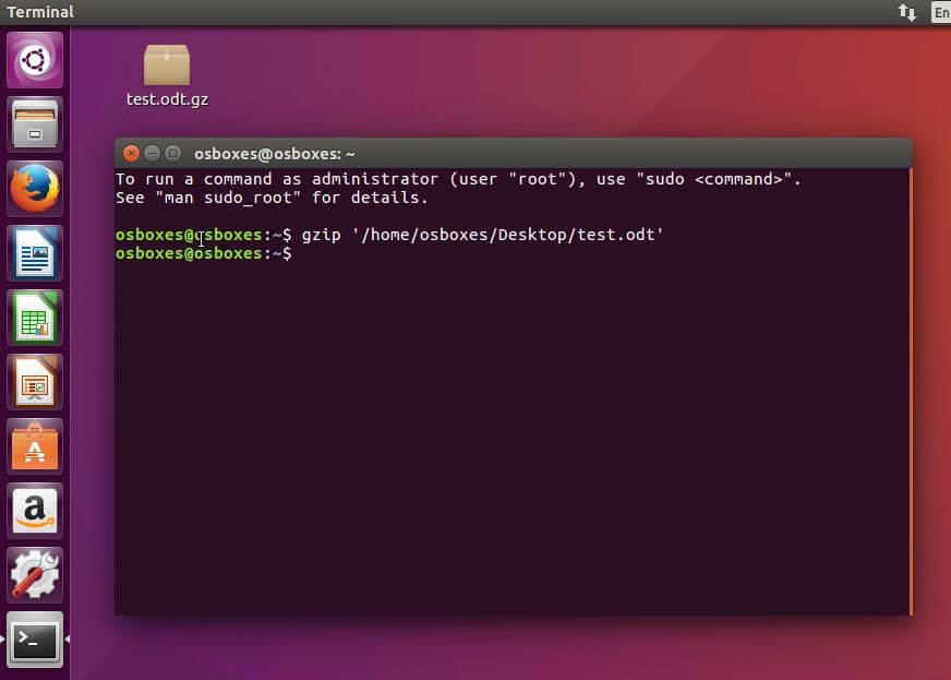Ubuntu terminal: Compression of an example file with gzip