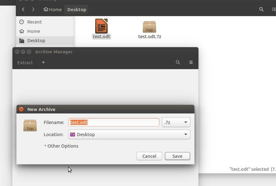 Ubuntu Archive Manager: p7zip compression