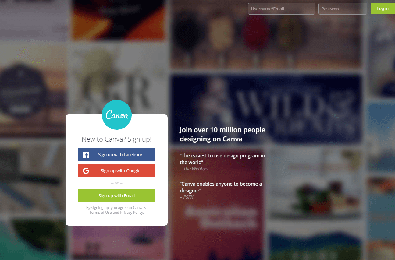 Homepage of Canva