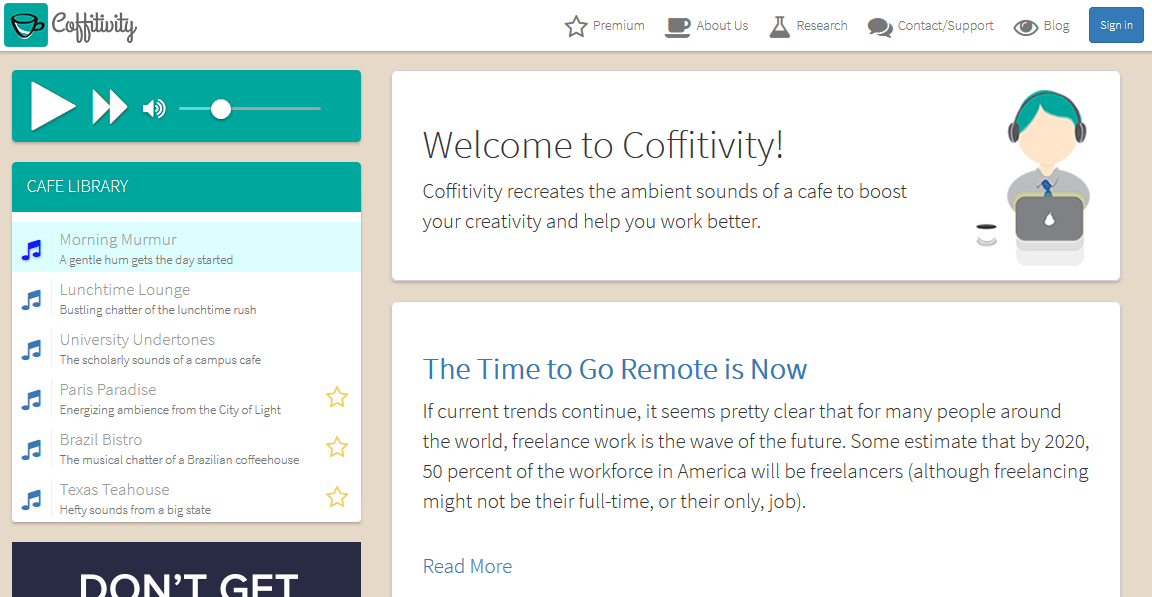 Website view of Coffitivity