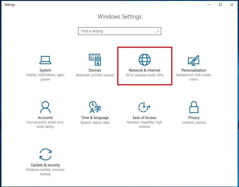 Windows 10 settings: “Network & Internet”