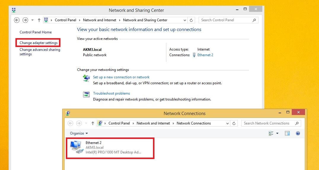 Network and Sharing Center and available networks on Windows 8