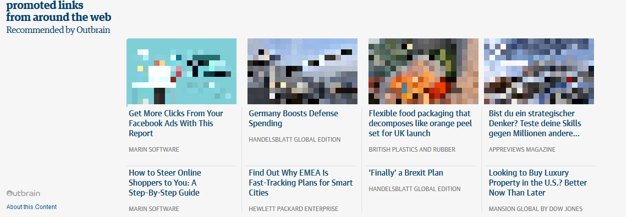 Screenshot of content recommendations