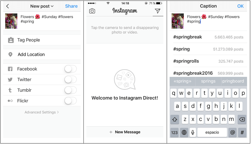 Start screen for Instagram Direct