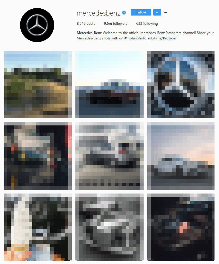Mercedes-Benz official Instagram account in the browser view