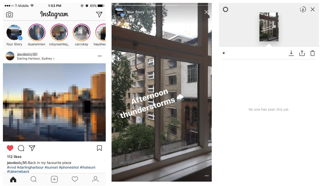 Home screen of the Instagram app with separate area for stories