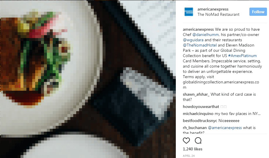 Web view of photo post by American Express