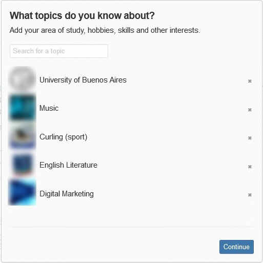 Quora’s menu, where you can specify your areas of expertise.