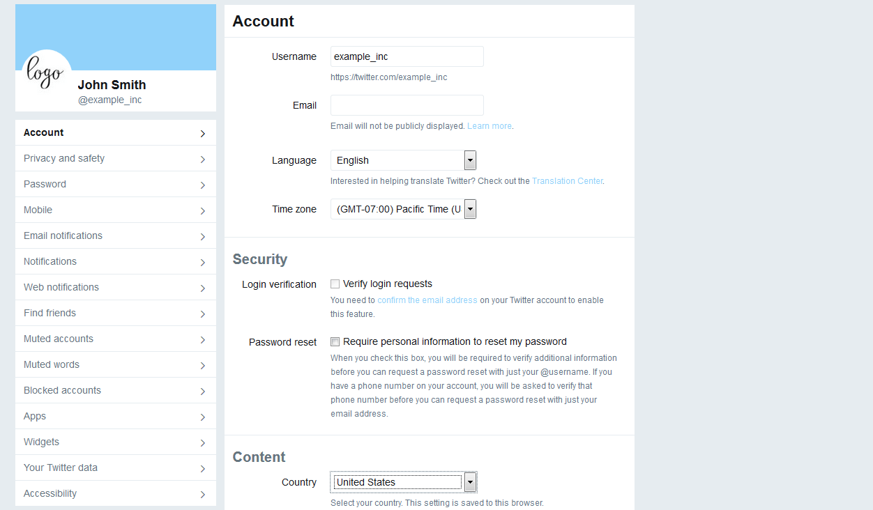 Screenshot of Twitter’s page for personal settings and data privacy
