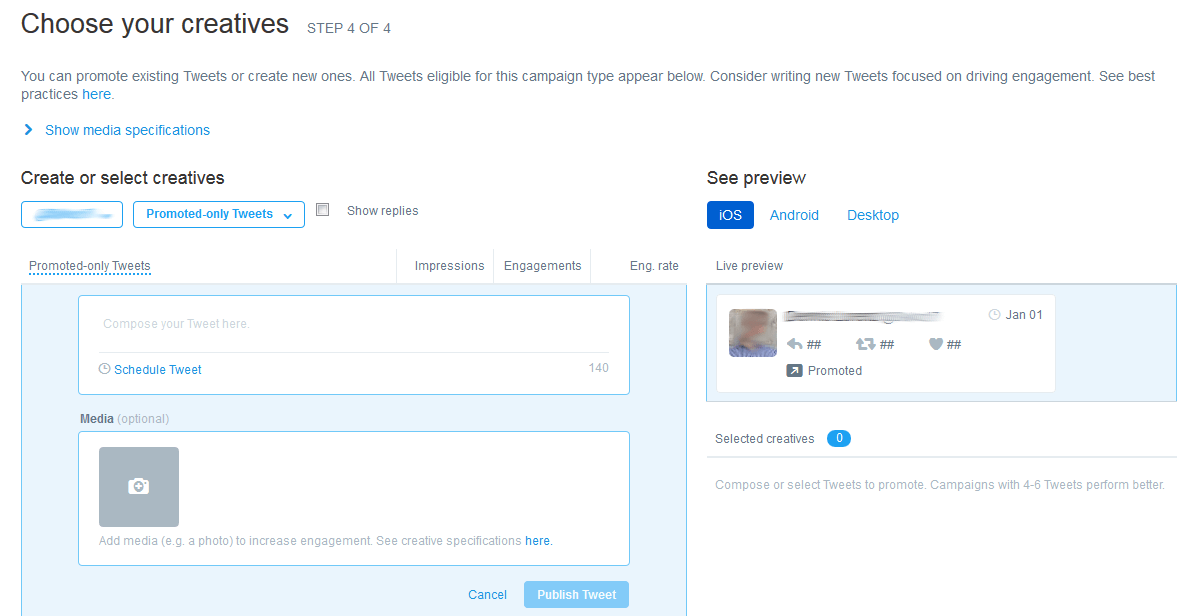 Screenshot of the ‘Creatives’ option in Twitter Ads