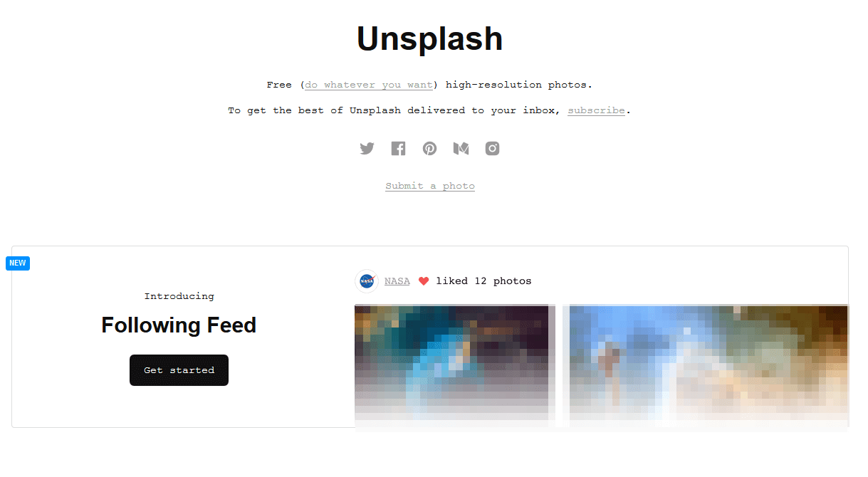 Screenshot of the Unsplash website