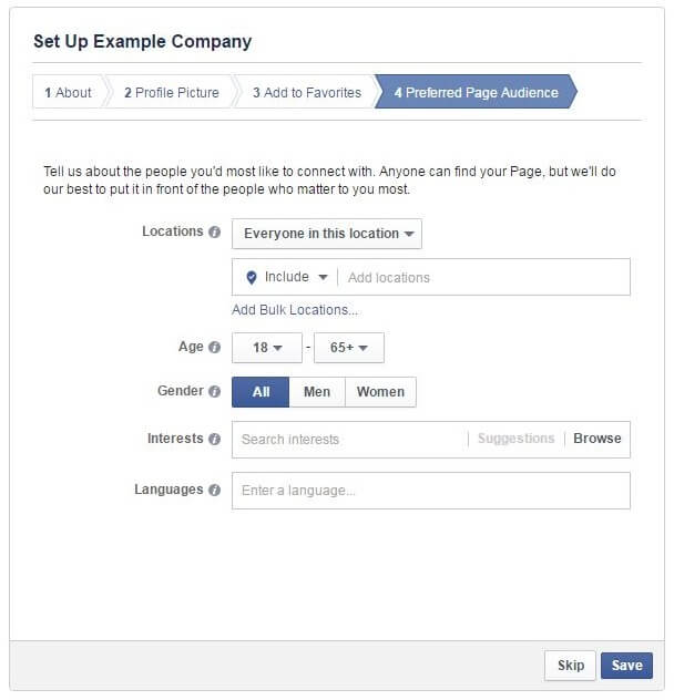 Create a page: define page audience