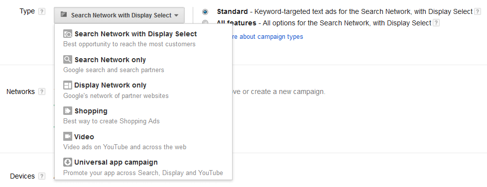 Additional settings for creating campaigns with Google AdWords