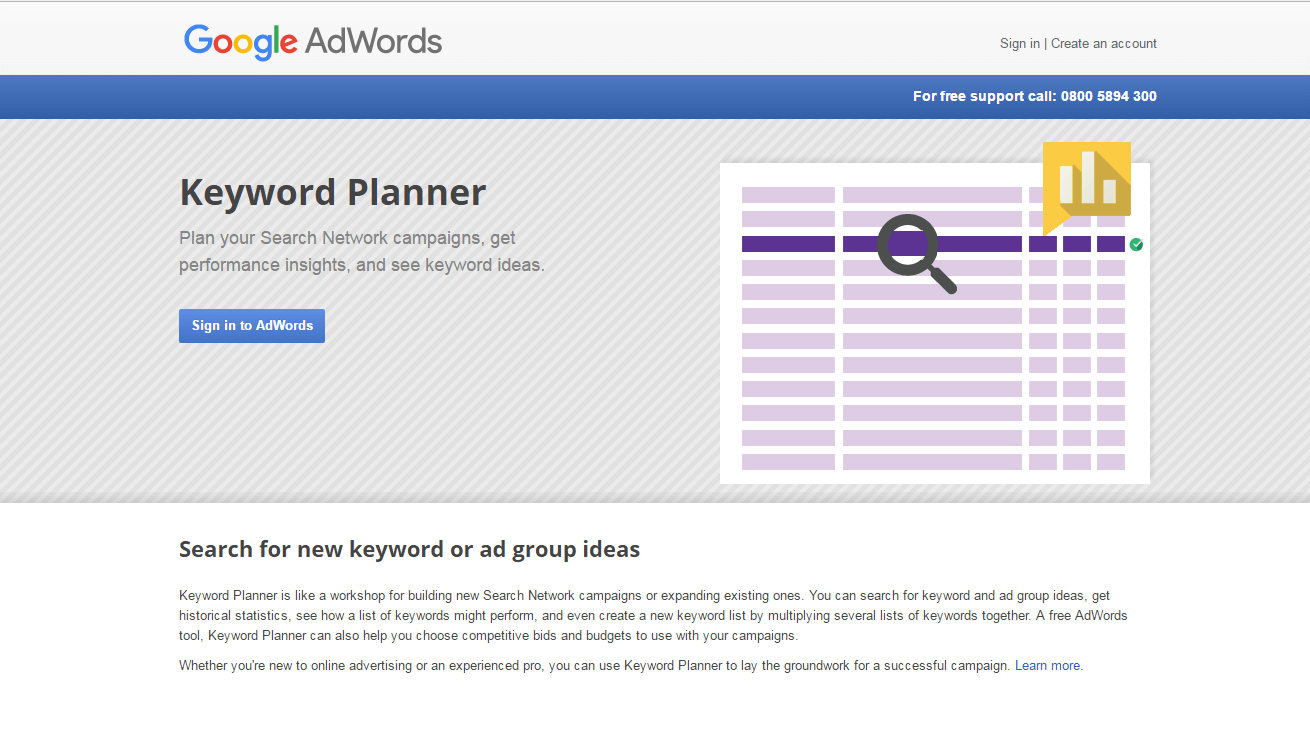 Homepage of Google Keyword Planner