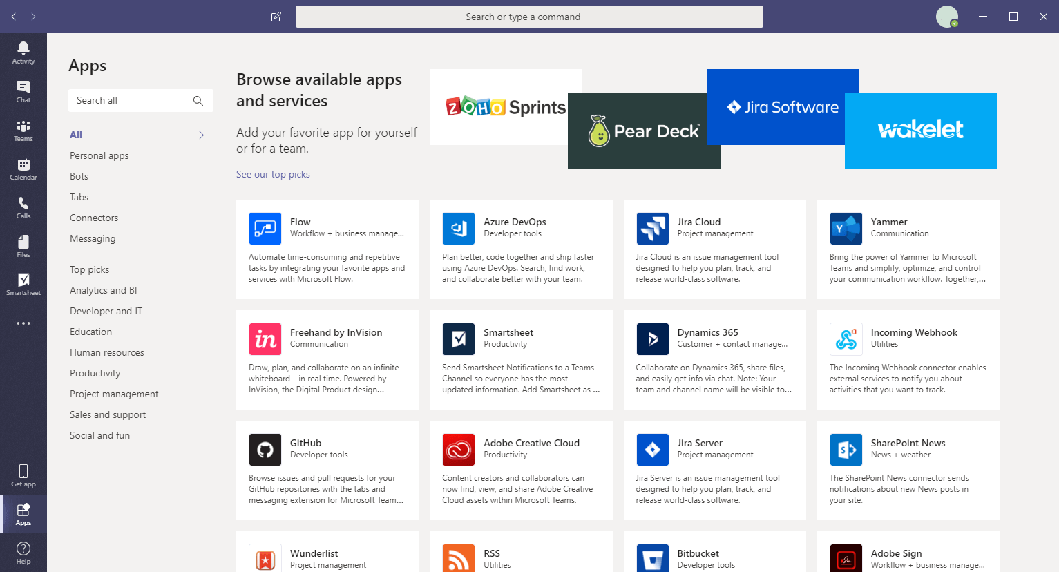 Apps that can be integrated into Microsoft Teams