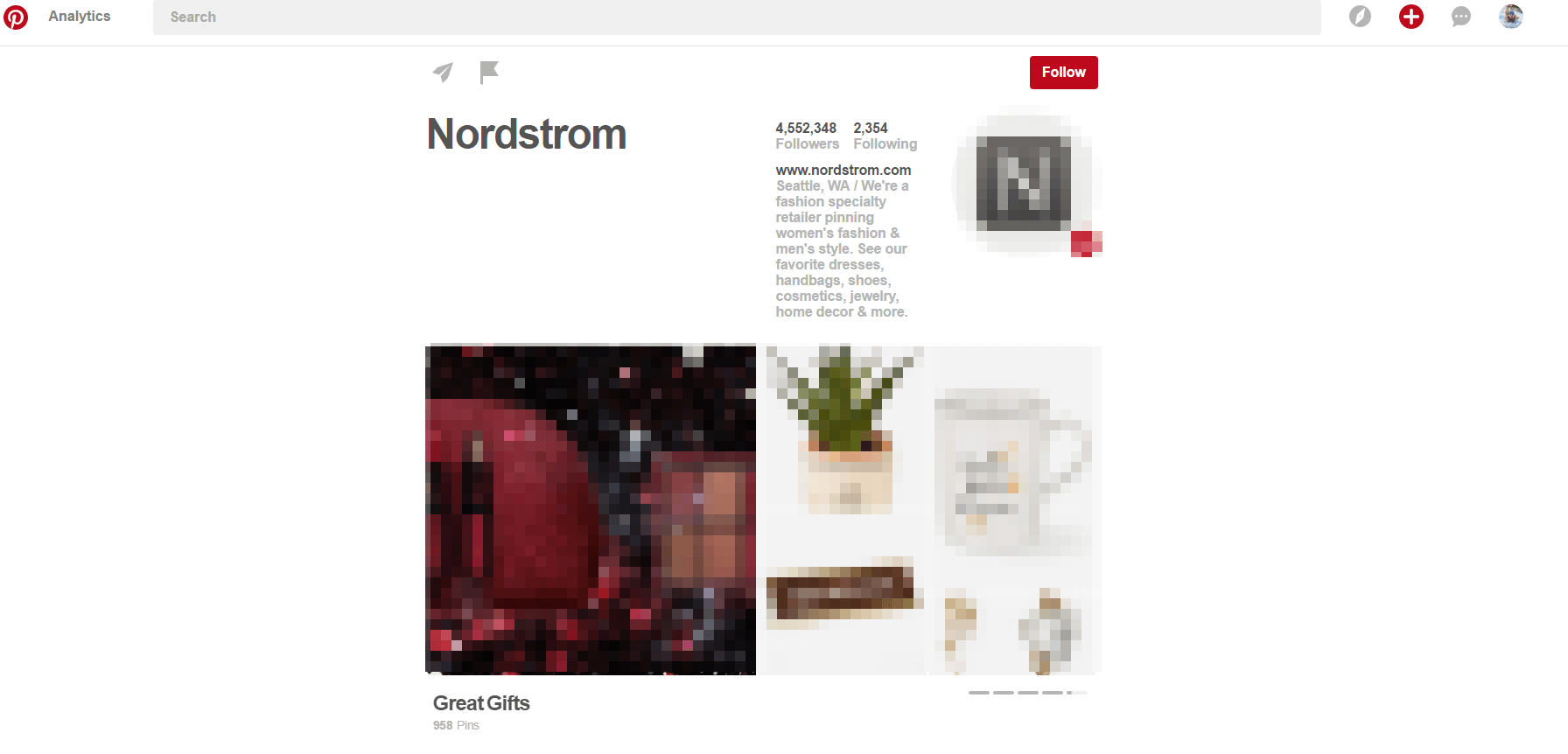 Pinterest profile of fashion chain Nordstrom