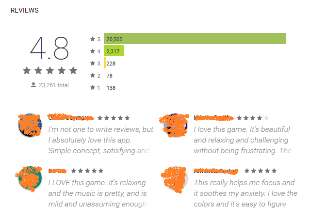 screenshot of an app reviews in the Google Play Store