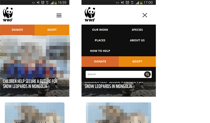 Example responsive grid navigation, WWF
