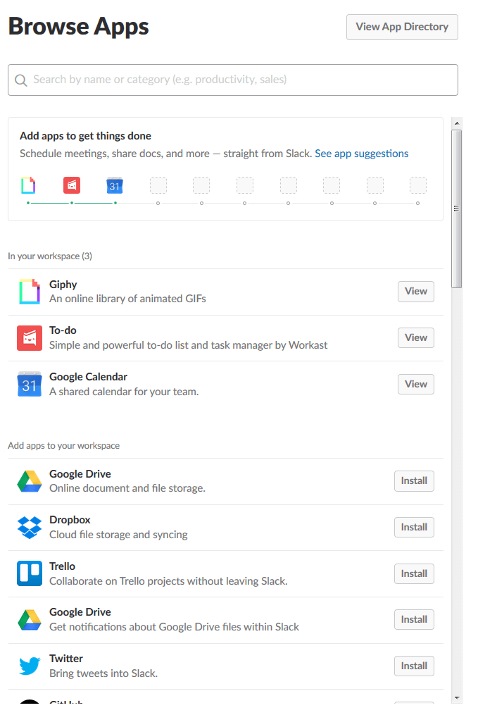 Search through the apps on Slack
