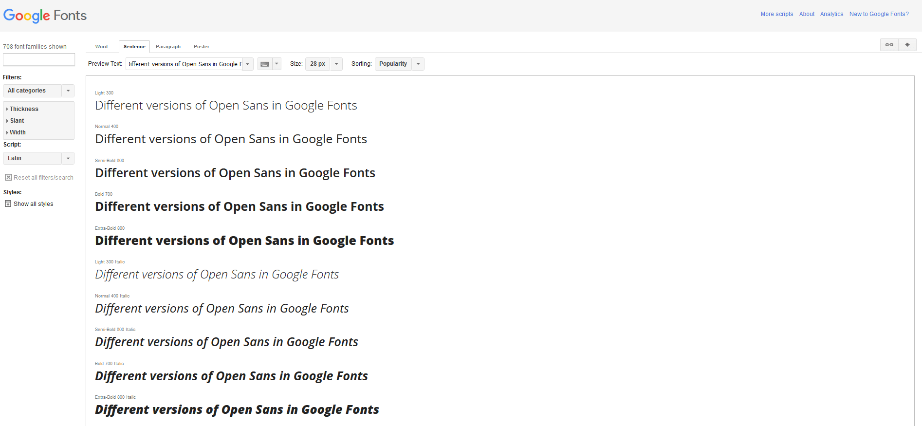 Different versions of Open Sans in Google Fonts