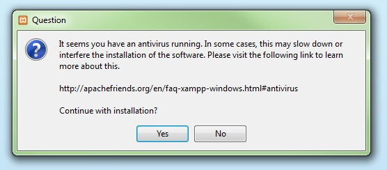 Disabling the anti-virus program as the first step when installing XAMPP