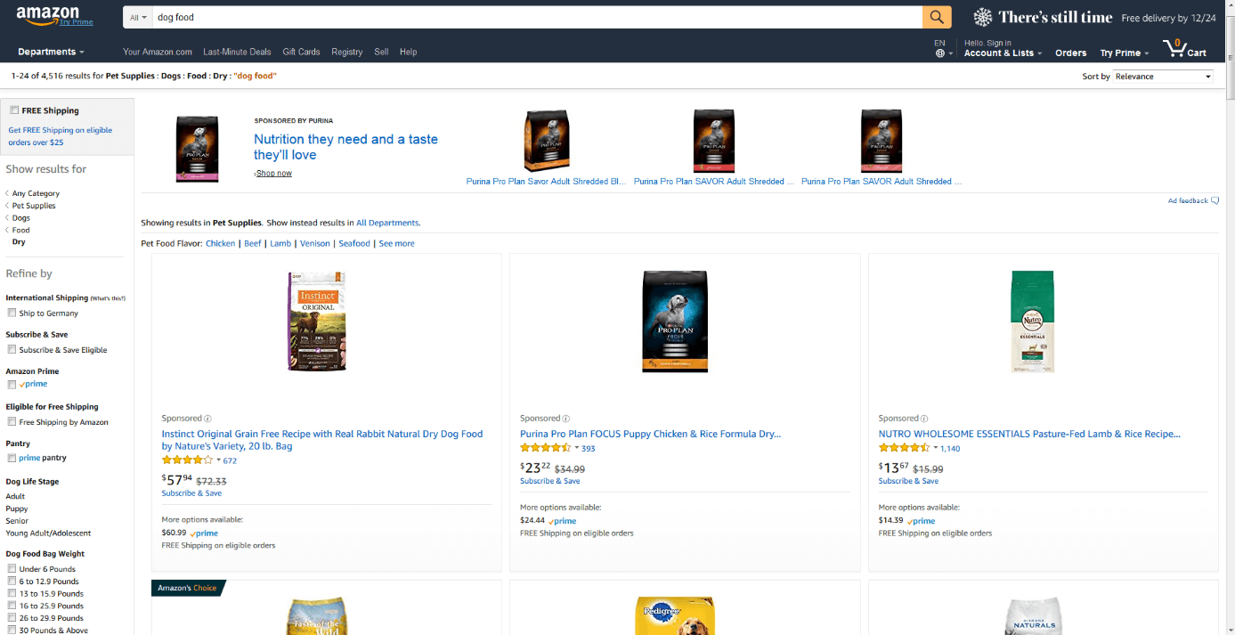 Sponsored search results on Amazon.com