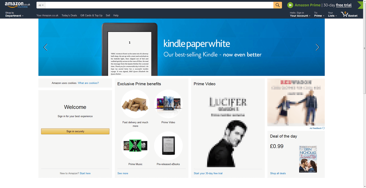 Homepage of Amazon.com