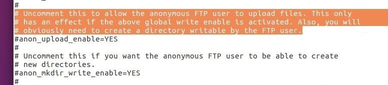 Snippet of the vsftpd configuration file
