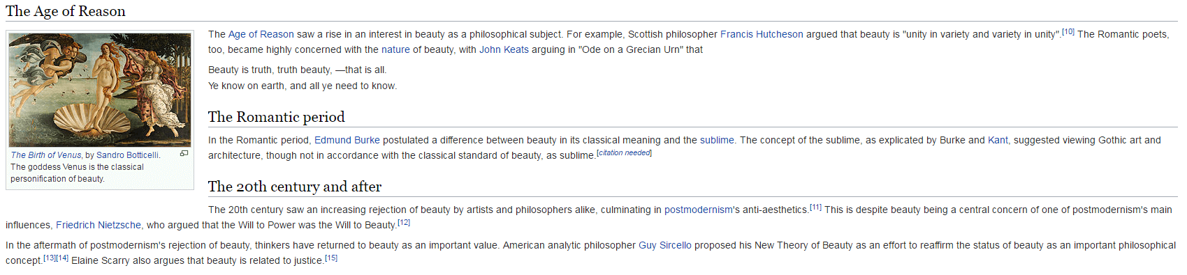 Extract from the original Wikipedia article on the topic of 'Beauty'