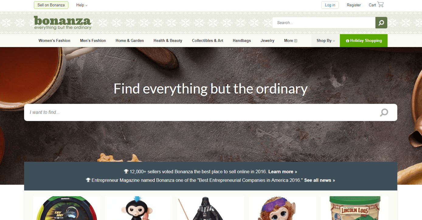 Homepage of bonanza.com