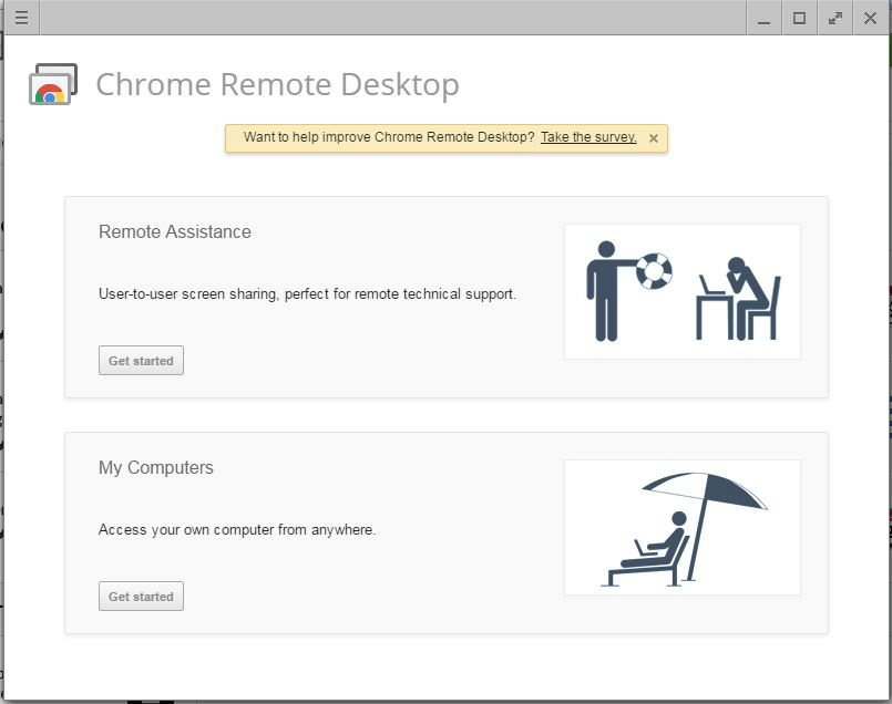 Chrome Remote Desktop: home screen