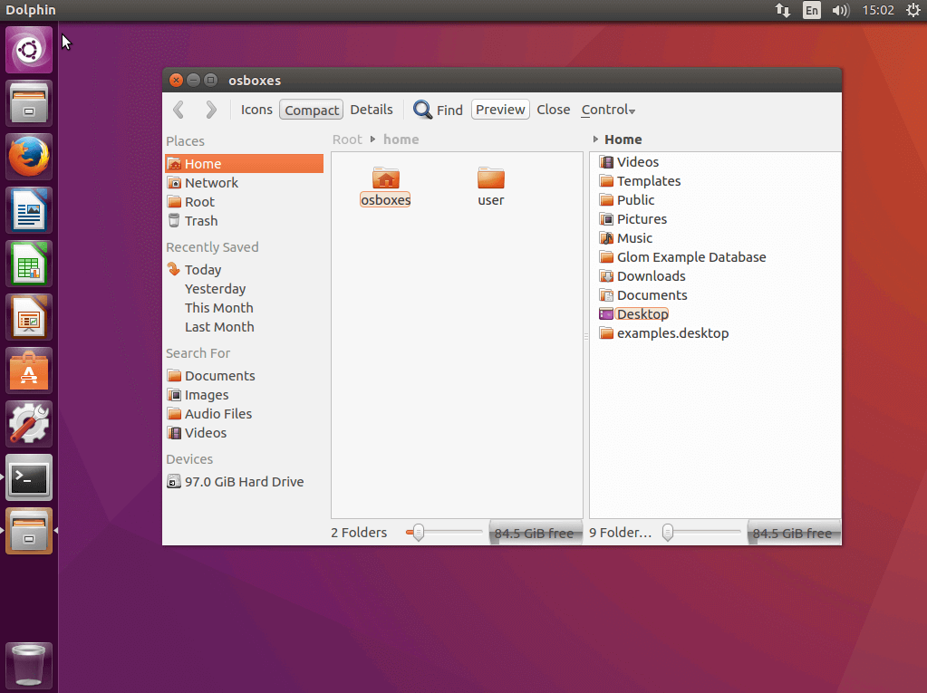 User interface of the file manager, Dolphin