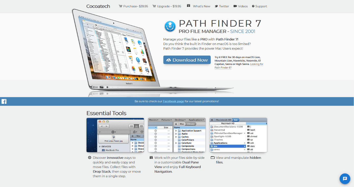 Product website for the macOS file manager, Path Finder 7