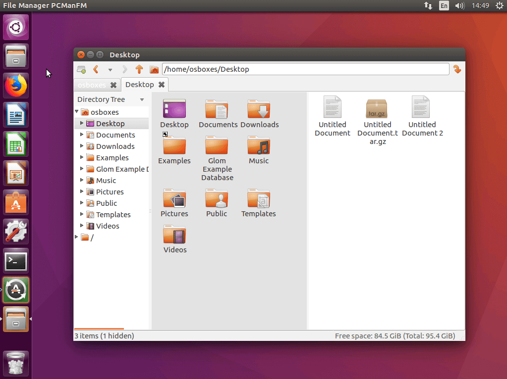 User interface of the Linux file manager, PCManFM