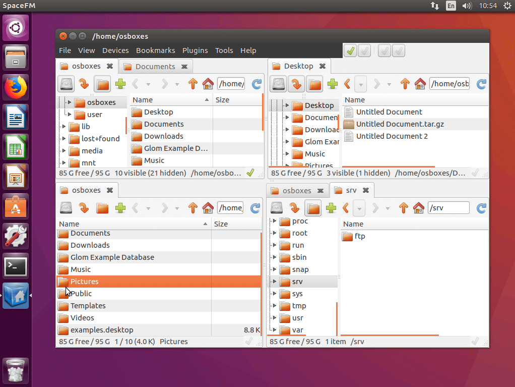 User interface of the Linux file manager, SpaceFM