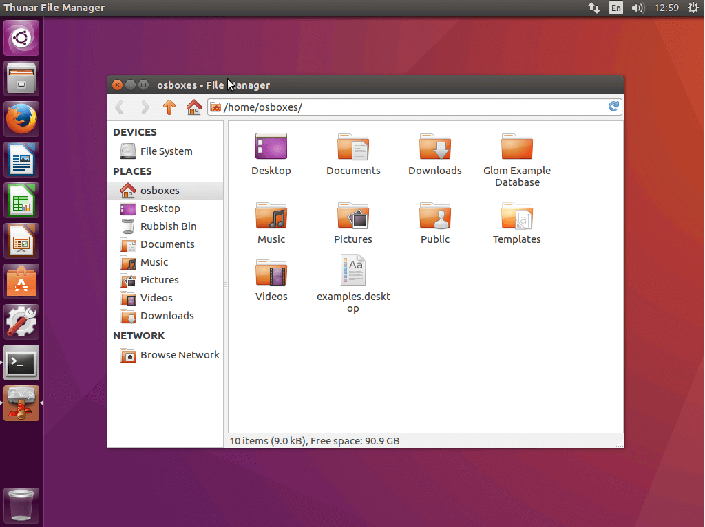 User interface of the Linux file manager, Thunar