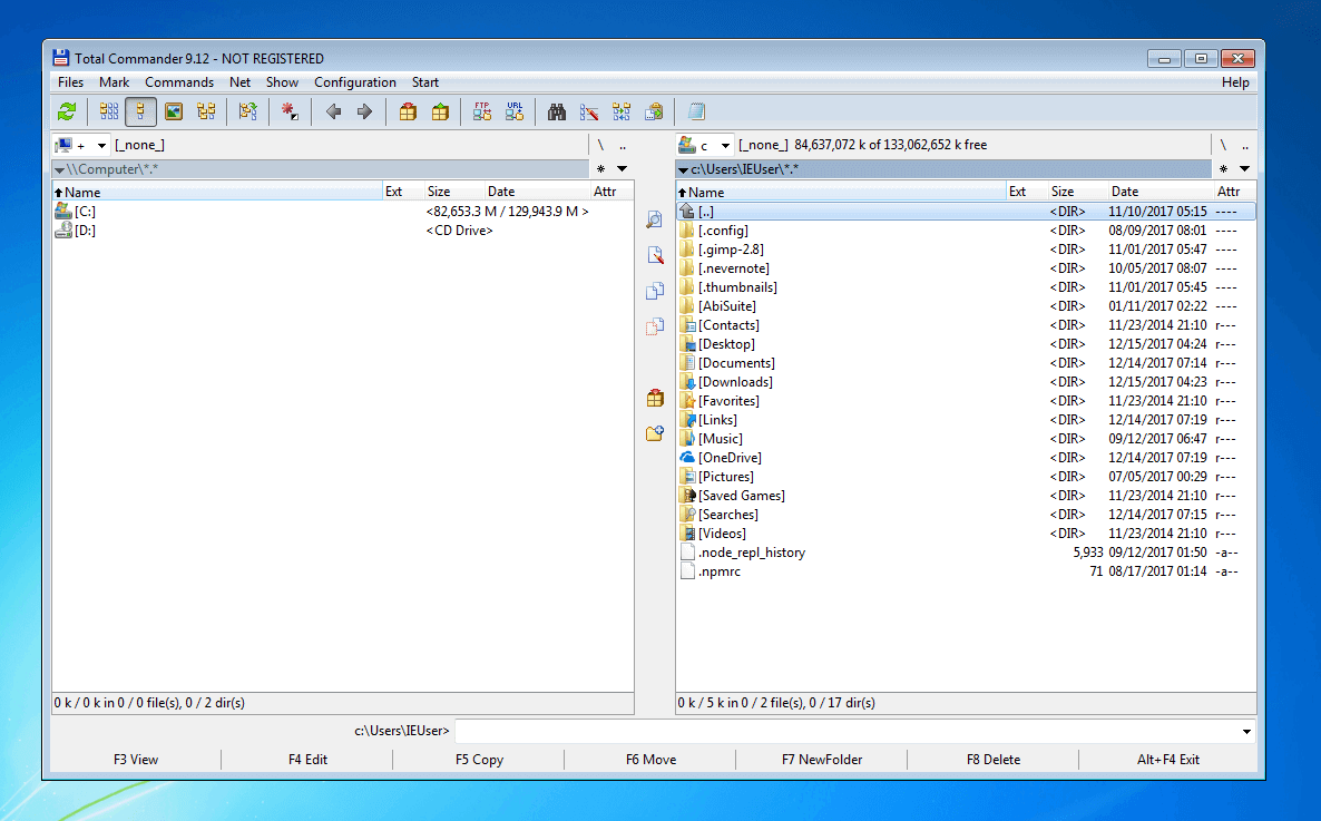 User interface of the Windows file manager, Total Commander