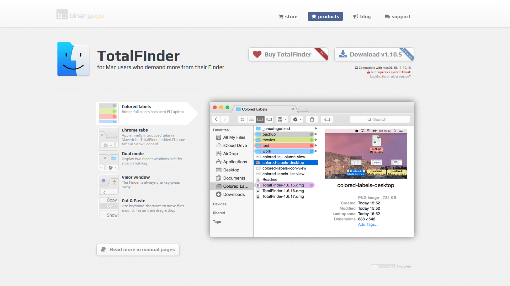 Product website for the Finder extension, TotalFinder