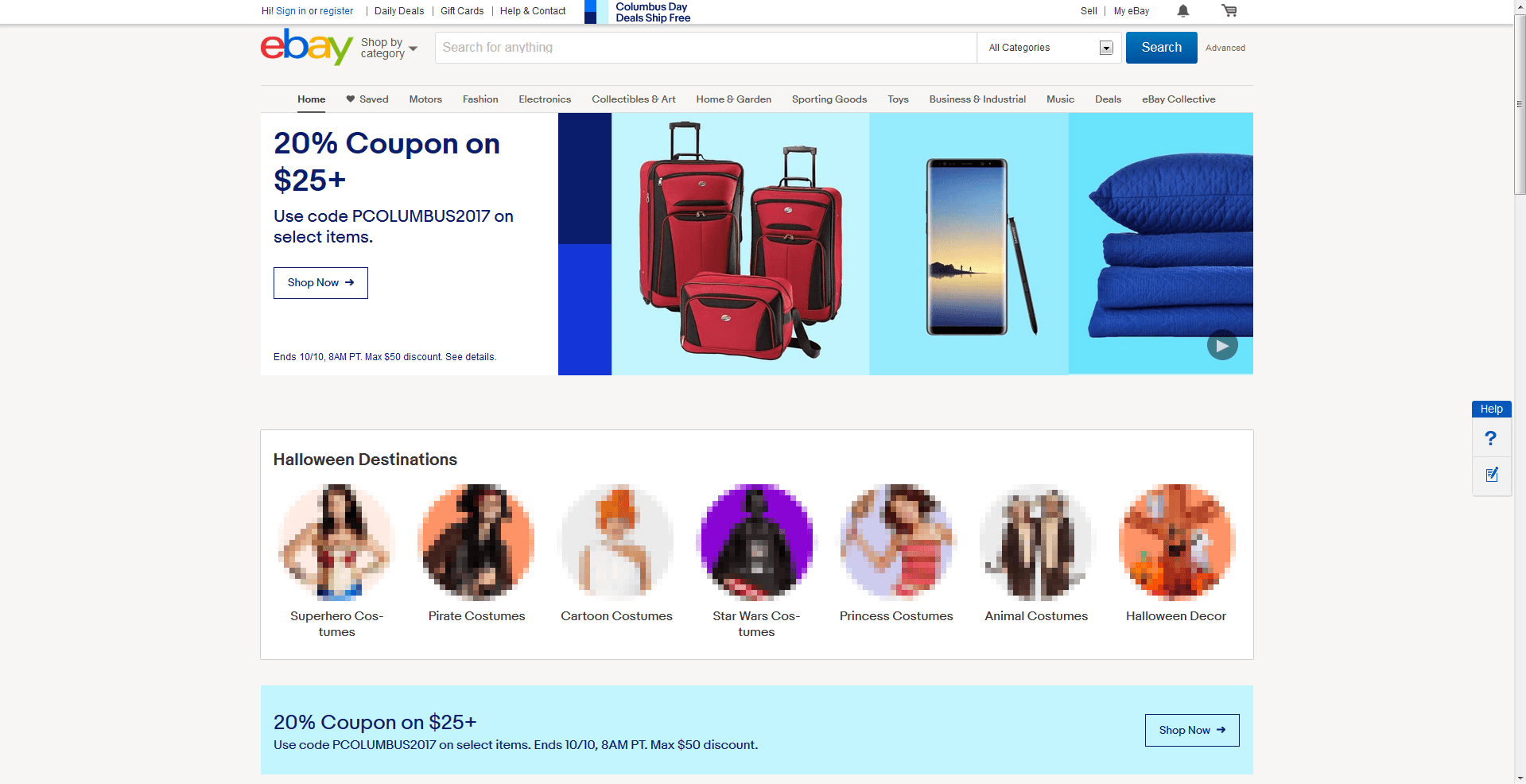 Homepage of ebay.com