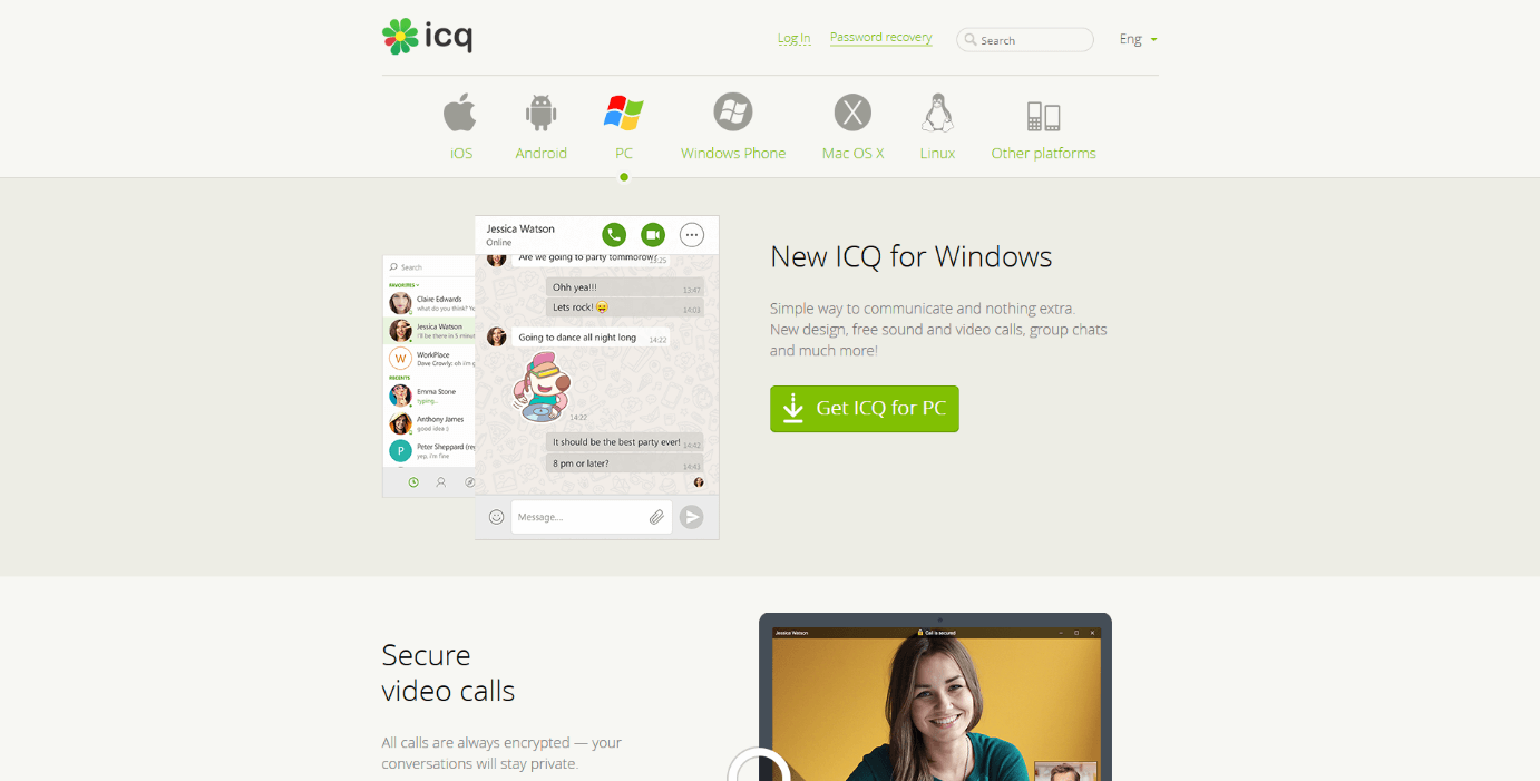 Screenshot of ICQ start page