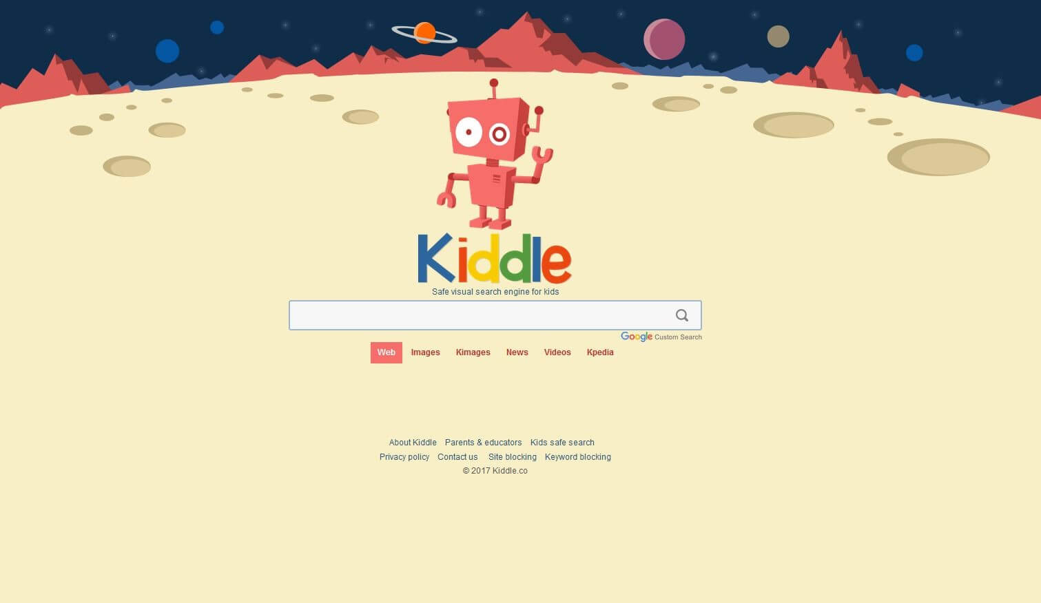 Homepage of the search engine Kiddle
