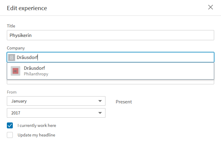 LinkedIn’s ‘Edit experience’ section in edit mode