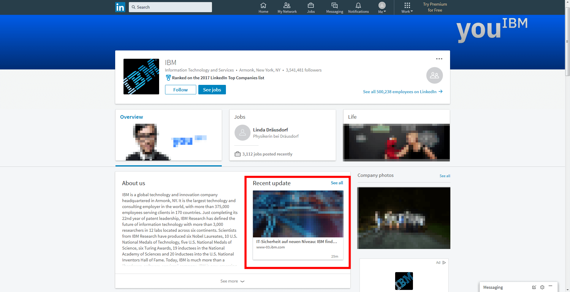 IBM’s company page on LinkedIn