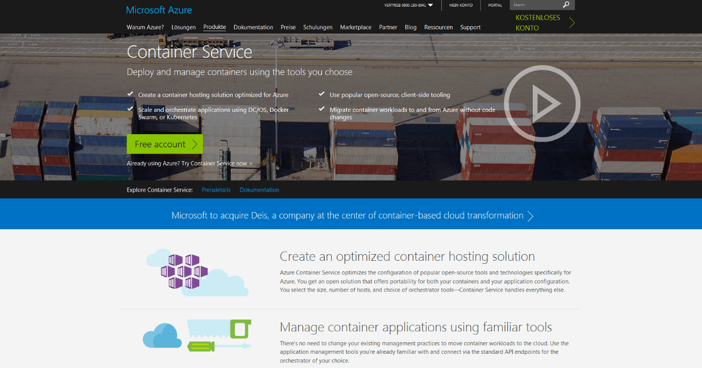 Product site for Microsoft Azure Container Service (ACS)