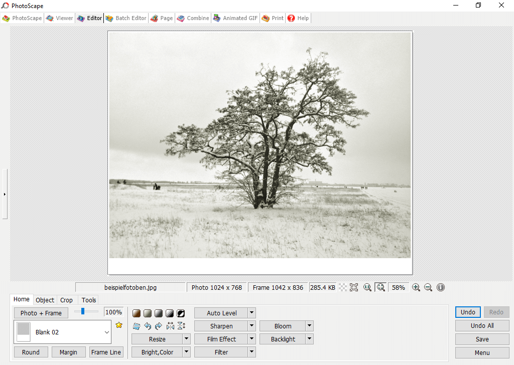 Screenshot of the editor in Photoscape