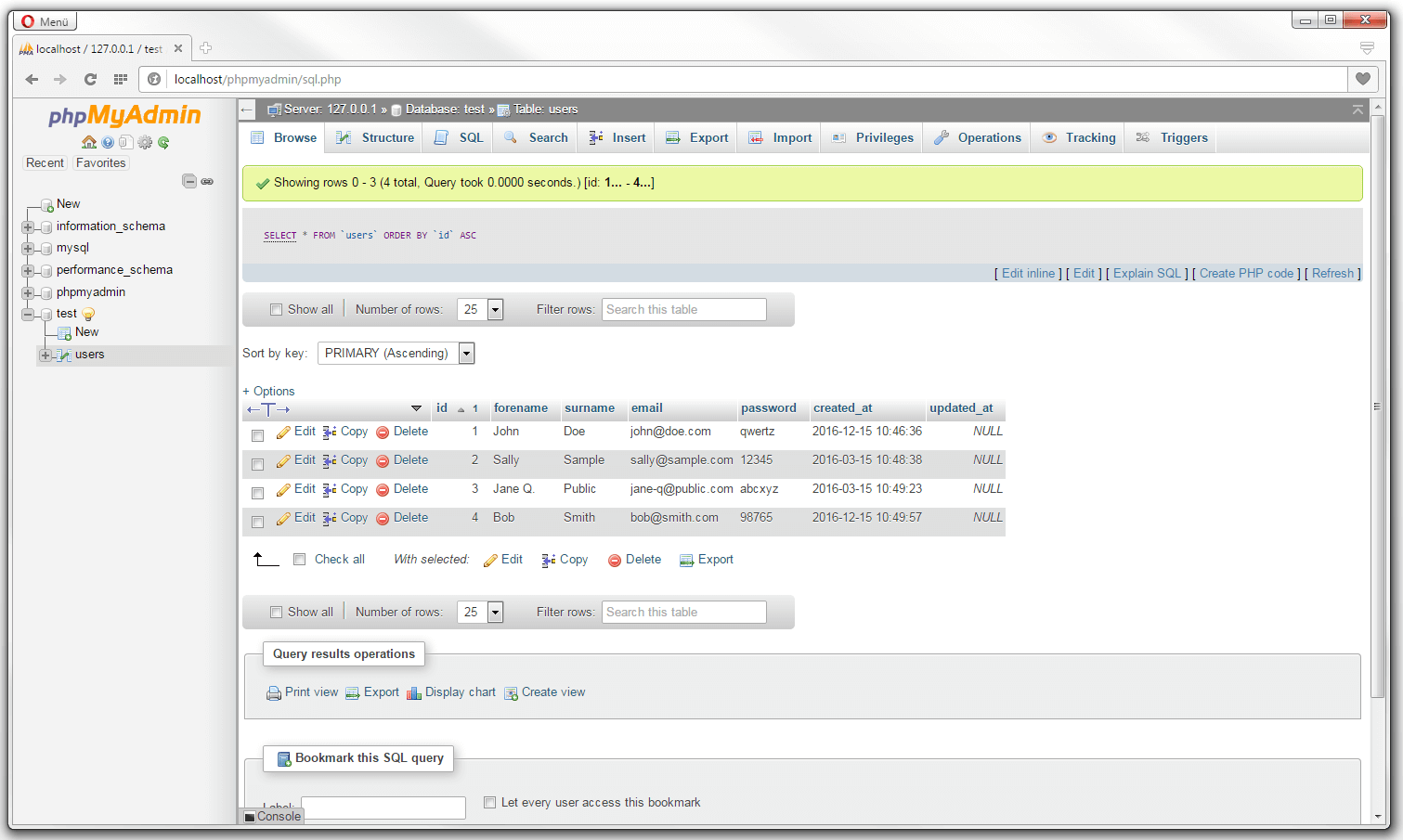 phpMyAdmin: Table overview in the ‘Browse’ tab